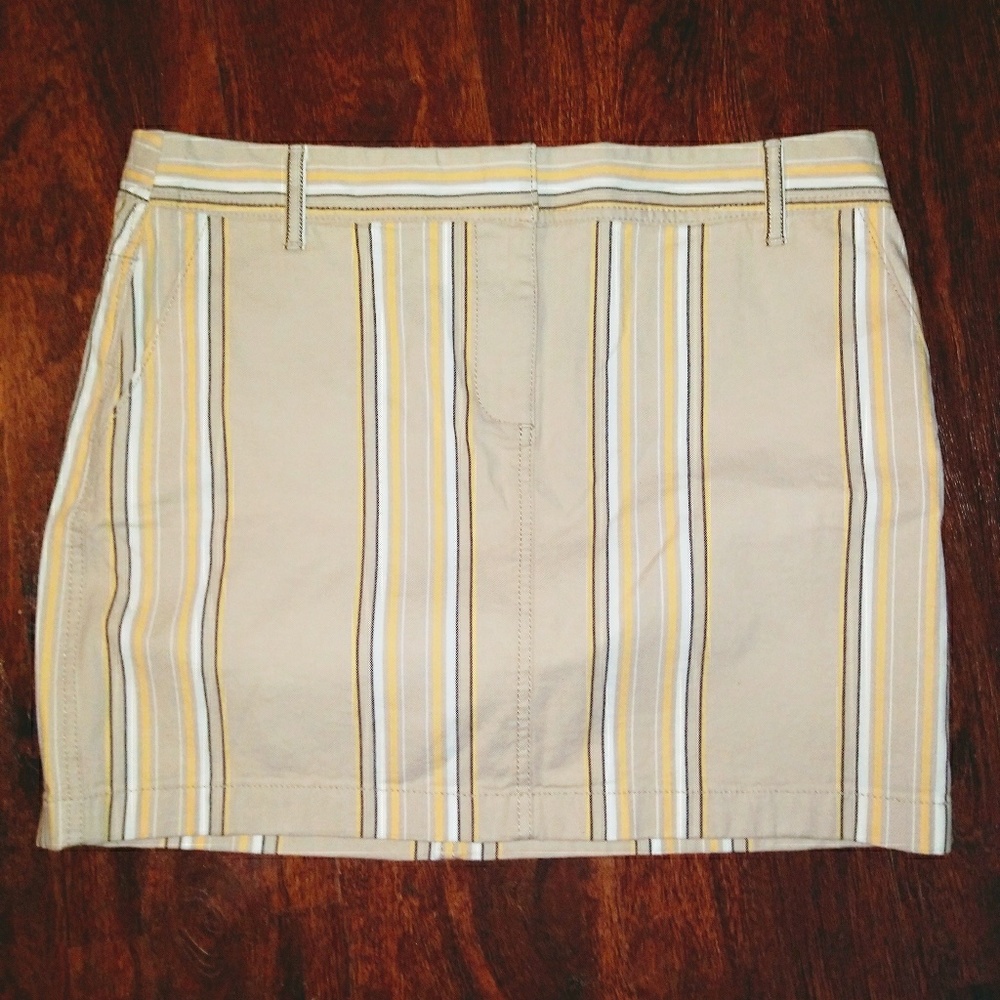 NEW Ann Taylor Loft Tan Yellow White Striped Mini Skirt w Stretch Lady's 8
